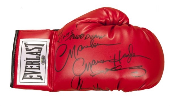 Multi-Signed Boxing Glove with Four Signatures including Hearns, Hagler. Leonard and Duran – Steiner/JSA 